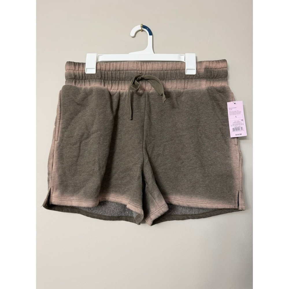 Wild Fable Fleece Shorts Women Large Brown Pink Acid Wash Drawstring NWT